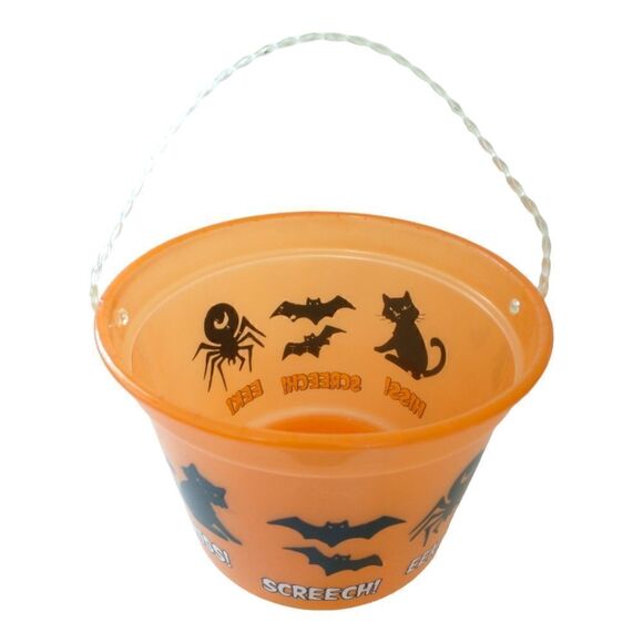 Vintage Halloween Bucket Pail Trick or Treat Black Cats Bats Translucent 1990s. - Picture 13 of 16